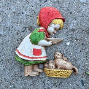 Charming Vintage Wall Art with Red Riding Hood and Cats